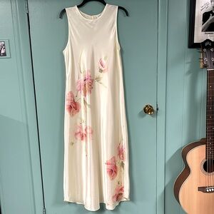BNWOT LIZ CLAIBORNE POLY SATEEN IVORY FLORAL PRINT MIDI LOUNGE DRESS SIZE SMALL